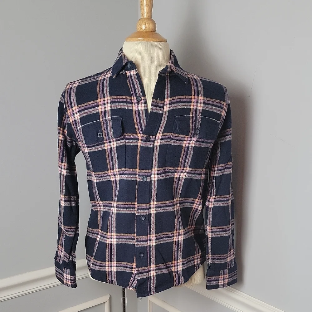 OLD NAVY **3 for $20** Boy's Blue Flannel Plaid Casual Button Down Shirt L 10/12